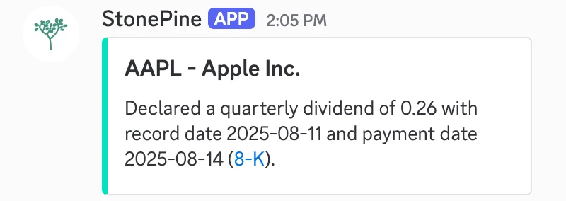 Discord notification: AAPL - Apple Inc. declared a quarterly dividend
