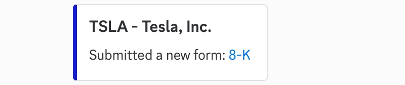 Discord notification: TSLA - Tesla, Inc. submitted a new form: 8-K